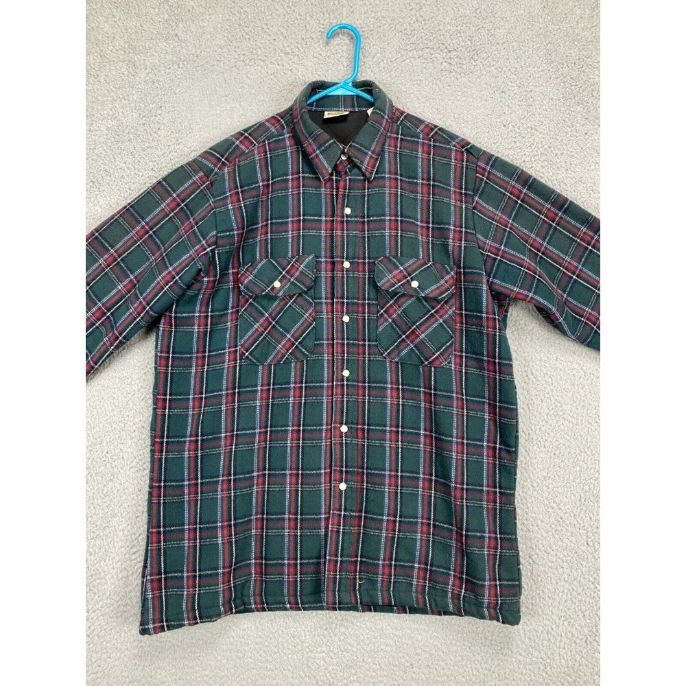 VINTAGE Five Brothers Shirt Men Large Jacket Plaid USA Snap Quilt Lined Flannel